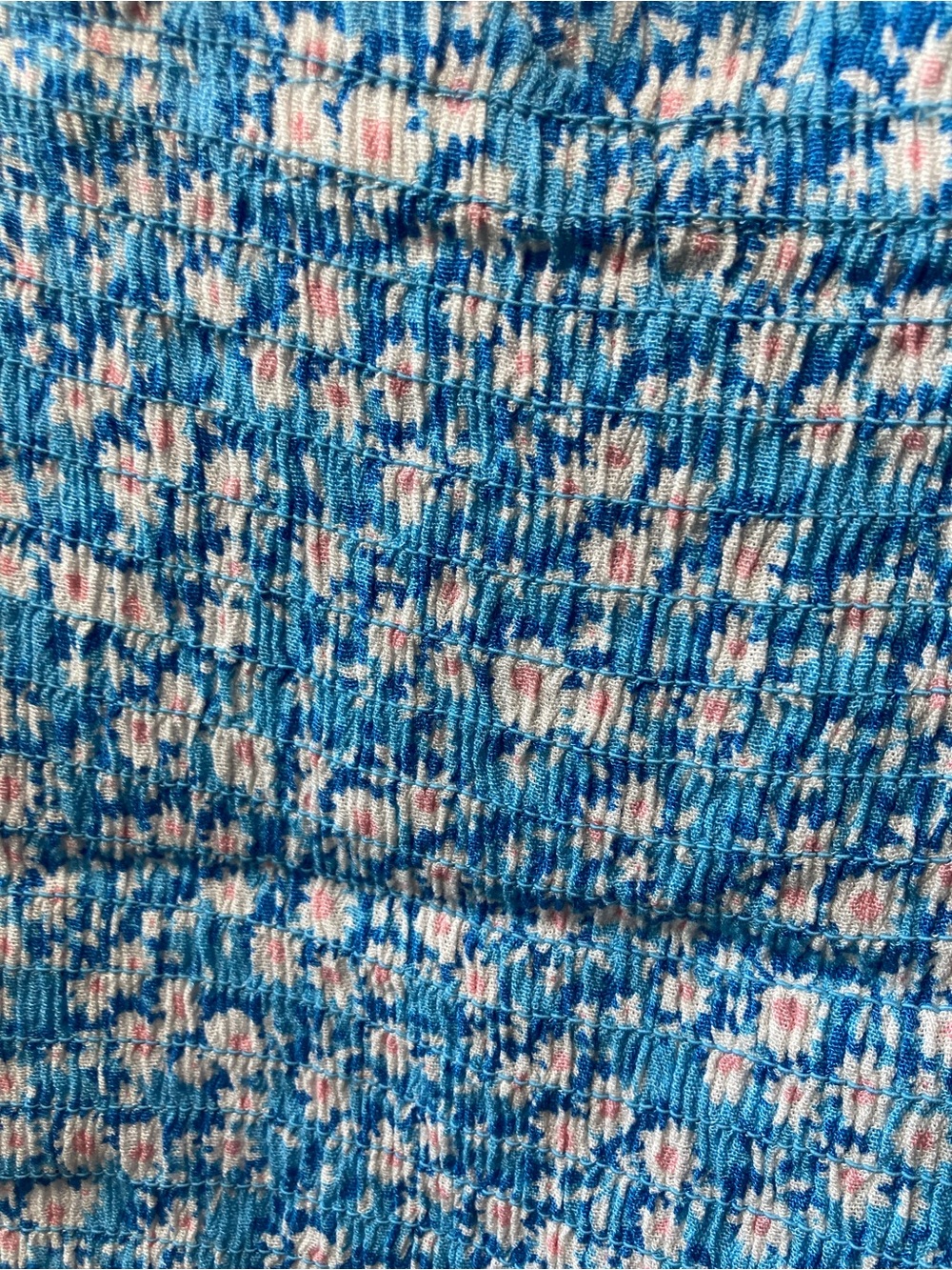 So top blue floral print puff sleeve smocked crop top boho casual L jr - Picture 5 of 17